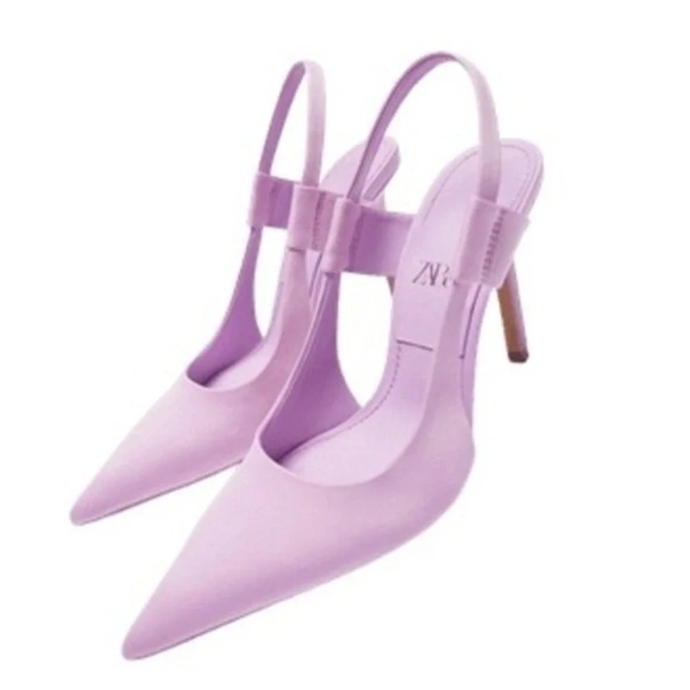 Zara Lavender Slingback Heels Pointed Toe Stiletto Pumps Size 39